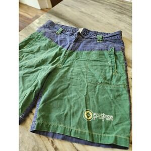 Vintage 90s Gitano Mens Colorblock Cargo‎ Shorts Green Navy Blue Ramie Cotton